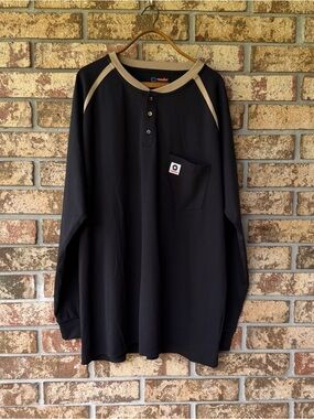 Men’s Vandisi FR Shirt Size 3XL Henley Long Sleeves Black Tan Excellent!